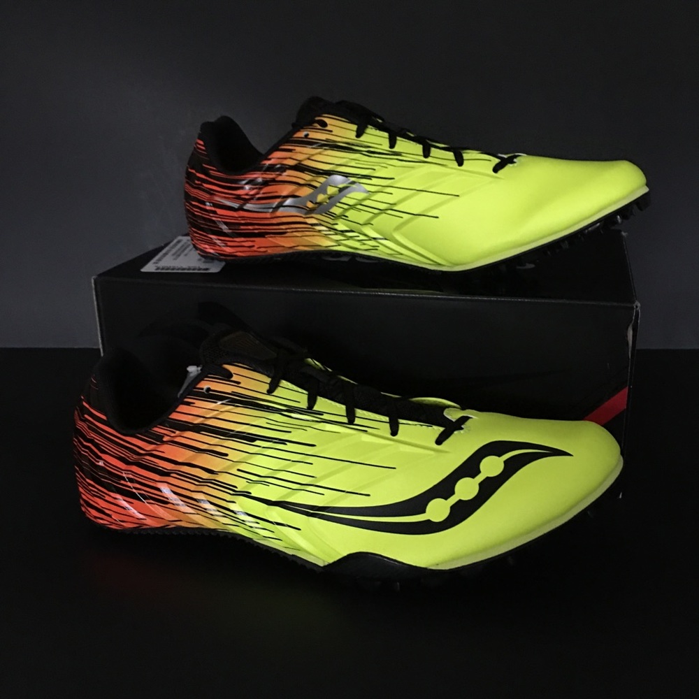 Saucony Spitfire 5 Spike Track Running Shoes Lightweight Citron Black Men's - Picture 6 of 12